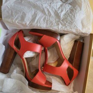 Michael Kors Women's Berkley T-Strap Platform Dress Sandals 7 M US orange red